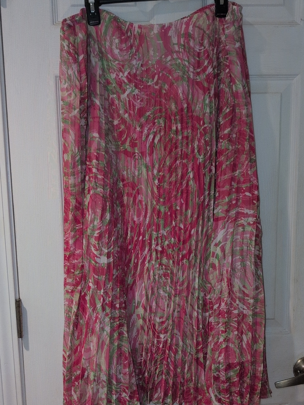 Ruby Rd. Pink and Green Swirl Pleated Maxi Skirt